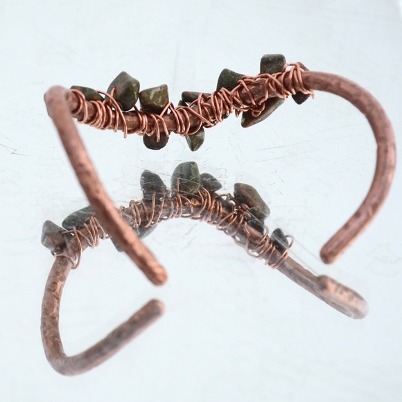 Unakite Copper Cuff Wire Wrapped Bracelet Reiki - Picture 3 of 7